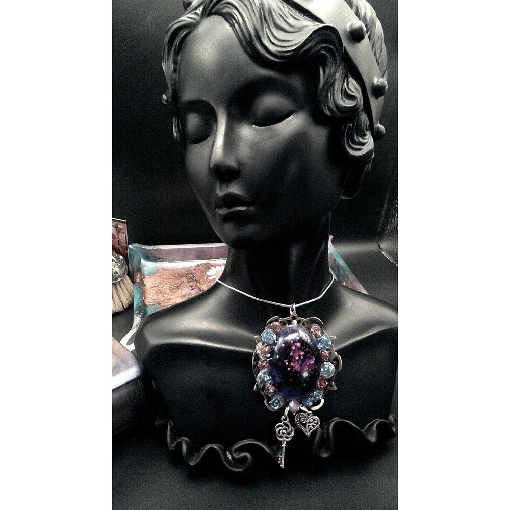 Fantasy Rose Floral Fantastic Statement Storybook Line Artisan Drop Necklace 20"